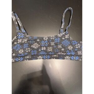Skims Fits Everybody Scoop Bralette Onyx Blue Snowflake Fair Isle Large NWOT
